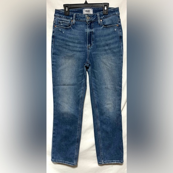PAIGE Petite Cindy Crop Denim Straight Leg Jeans Medium Wash High Rise Classic - Picture 3 of 11